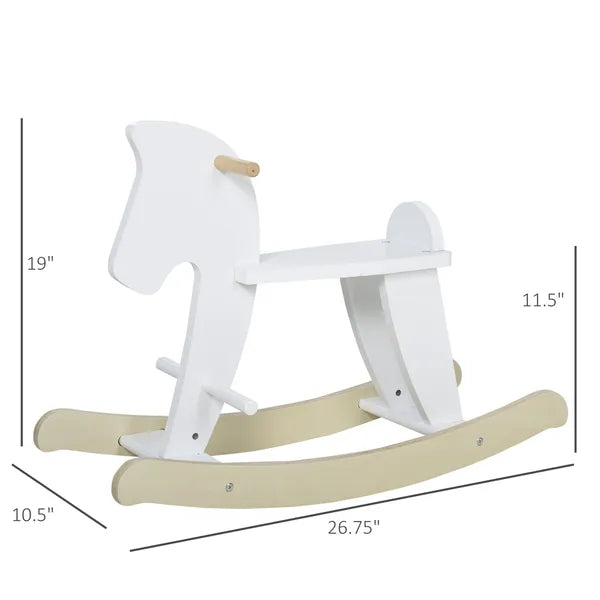 Traditional Wooden Rocking Horse with Handrails and Backrest White for Ages 1-3 - product image 3
