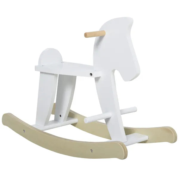 Traditional Wooden Rocking Horse with Handrails and Backrest White for Ages 1-3 - product image 11