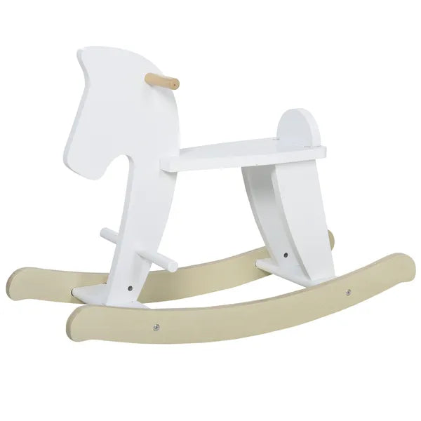 Traditional Wooden Rocking Horse with Handrails and Backrest White for Ages 1-3 - product image 1