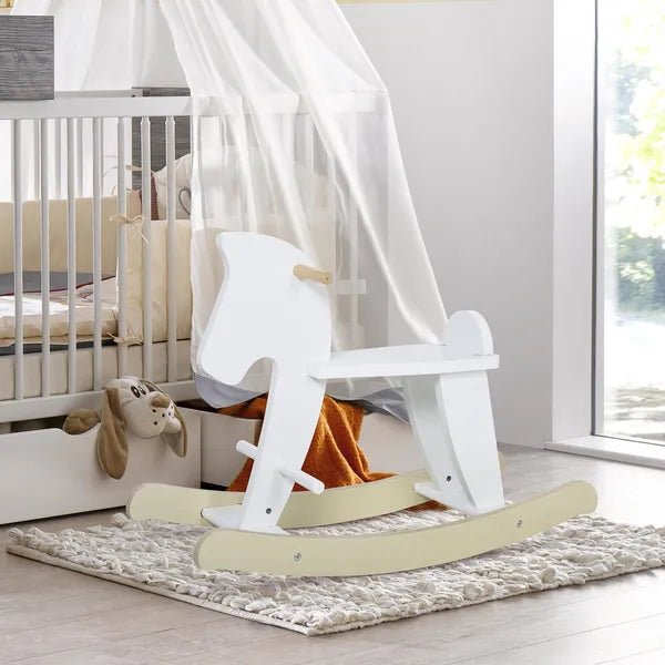 Traditional Wooden Rocking Horse with Handrails and Backrest White for Ages 1-3 - product image 10