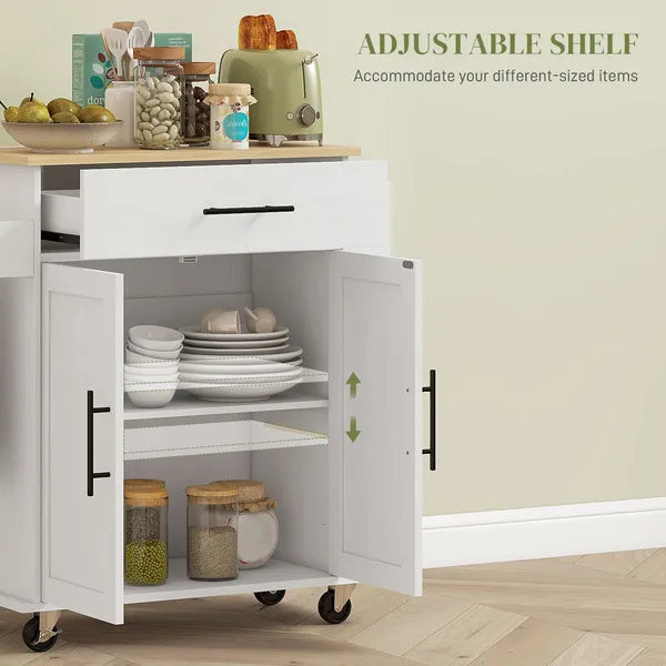 HOMCOM Rollable Kitchen Island with Power Outlets, Drawer, Doors and Versatile Storage on Wheels, White - product image 6