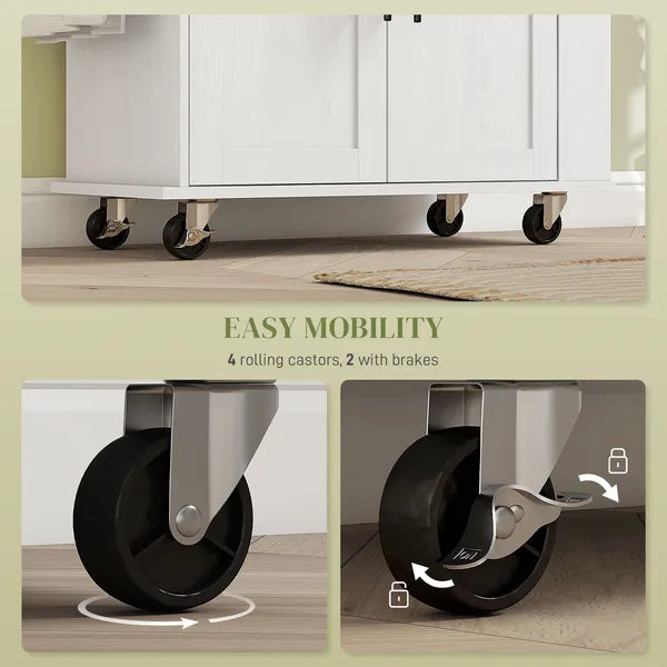 HOMCOM Rollable Kitchen Island with Power Outlets, Drawer, Doors and Versatile Storage on Wheels, White - product image 7