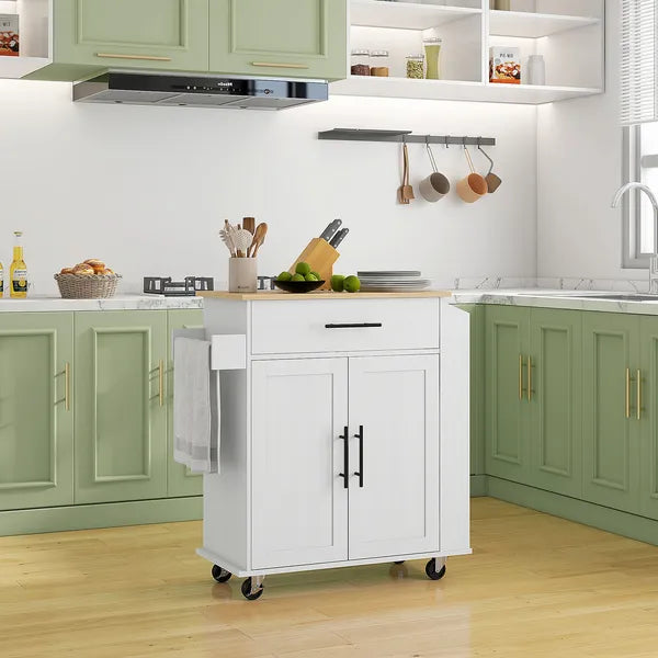 HOMCOM Rollable Kitchen Island with Power Outlets, Drawer, Doors and Versatile Storage on Wheels, White - product image 2