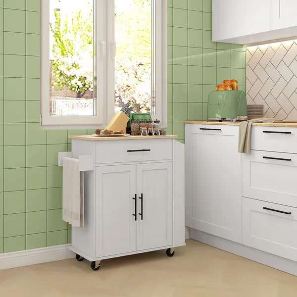 HOMCOM Rollable Kitchen Island with Power Outlets, Drawer, Doors and Versatile Storage on Wheels, White - product image 9