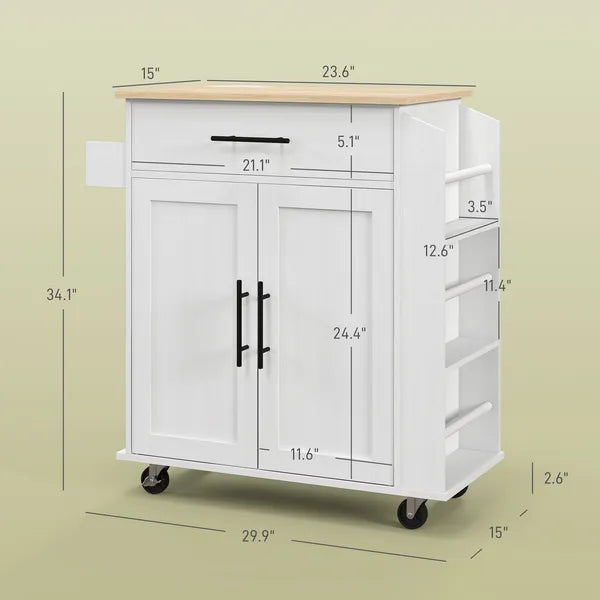 HOMCOM Rollable Kitchen Island with Power Outlets, Drawer, Doors and Versatile Storage on Wheels, White - product image 3