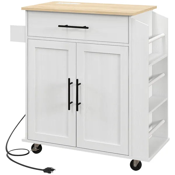 HOMCOM Rollable Kitchen Island with Power Outlets, Drawer, Doors and Versatile Storage on Wheels, White - product image 11
