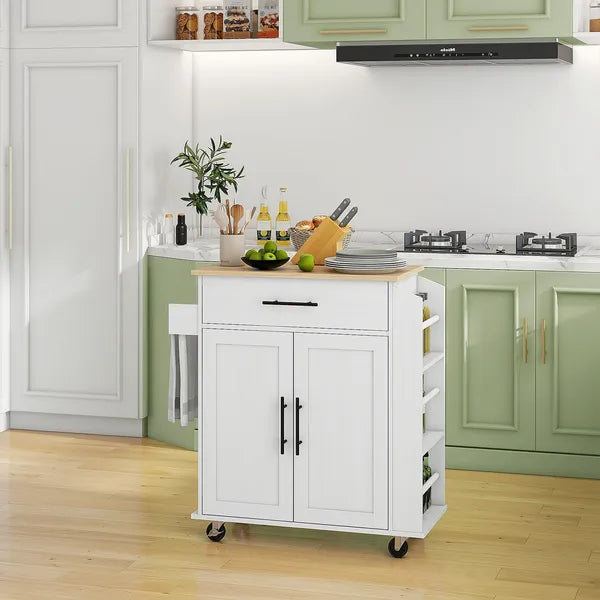 HOMCOM Rollable Kitchen Island with Power Outlets, Drawer, Doors and Versatile Storage on Wheels, White - product image 8