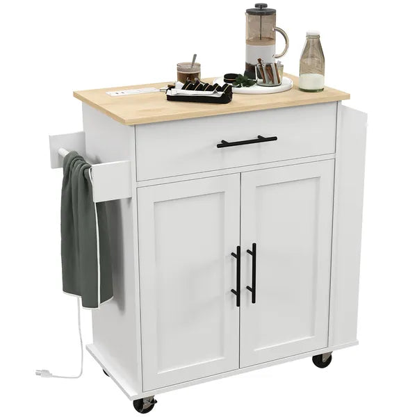 HOMCOM Rollable Kitchen Island with Power Outlets, Drawer, Doors and Versatile Storage on Wheels, White - product image 1