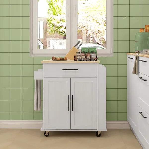 HOMCOM Rollable Kitchen Island with Power Outlets, Drawer, Doors and Versatile Storage on Wheels, White - product image 10