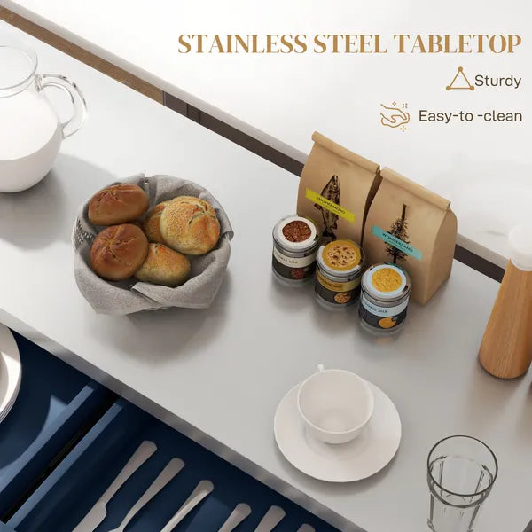 HOMCOM Rollable Kitchen Island with Stainless Steel Top, 2 Drawers, Spice, Knife and Towel Rack and Cabinets, Navy Blue - product image 5
