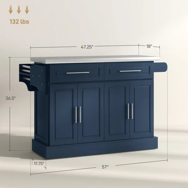 HOMCOM Rollable Kitchen Island with Stainless Steel Top, 2 Drawers, Spice, Knife and Towel Rack and Cabinets, Navy Blue - product image 3
