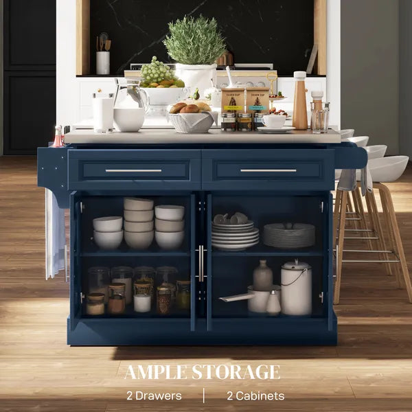 HOMCOM Rollable Kitchen Island with Stainless Steel Top, 2 Drawers, Spice, Knife and Towel Rack and Cabinets, Navy Blue - product image 4