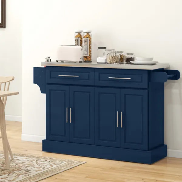HOMCOM Rollable Kitchen Island with Stainless Steel Top, 2 Drawers, Spice, Knife and Towel Rack and Cabinets, Navy Blue - product image 10