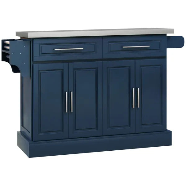 HOMCOM Rollable Kitchen Island with Stainless Steel Top, 2 Drawers, Spice, Knife and Towel Rack and Cabinets, Navy Blue - product image 12