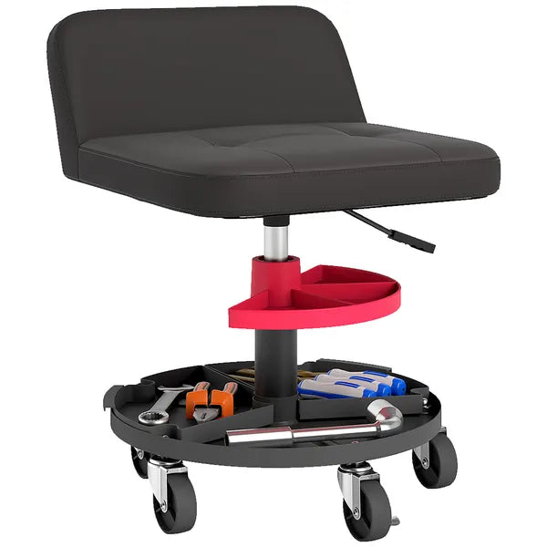 HOMCOM Rolling Creeper Garage Stool, 300 lb Capacity Mechanic Stool with 360 Degree Wheels, Tool Tray, Adjustable Height, Black - product image 11
