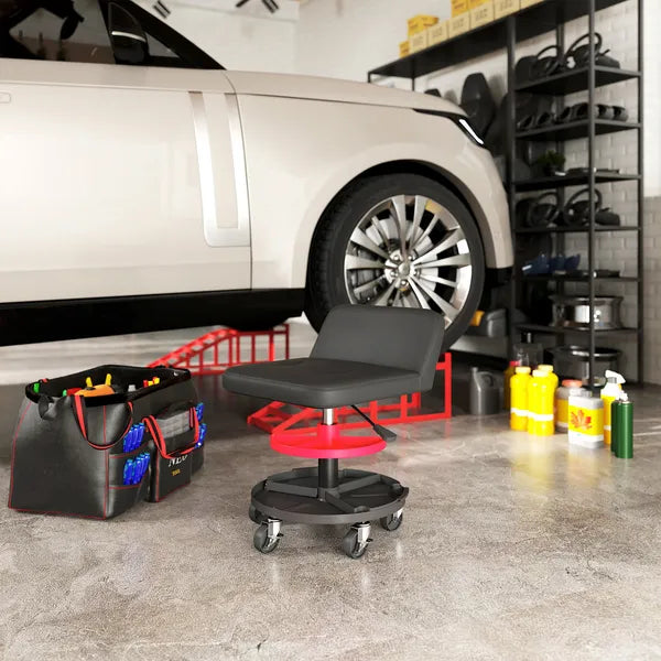HOMCOM Rolling Creeper Garage Stool, 300 lb Capacity Mechanic Stool with 360 Degree Wheels, Tool Tray, Adjustable Height, Black - product image 9