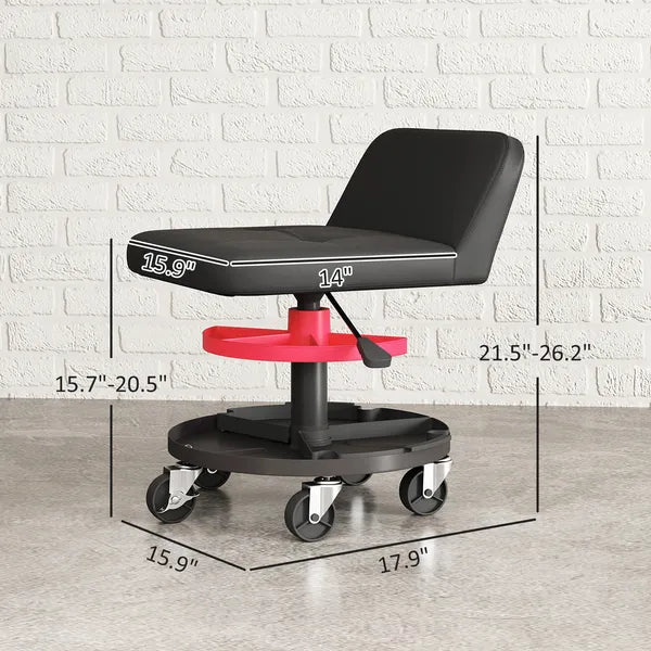 HOMCOM Rolling Creeper Garage Stool, 300 lb Capacity Mechanic Stool with 360 Degree Wheels, Tool Tray, Adjustable Height, Black - product image 3