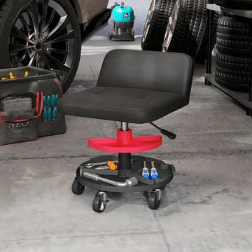HOMCOM Rolling Creeper Garage Stool, 300 lb Capacity Mechanic Stool with 360 Degree Wheels, Tool Tray, Adjustable Height, Black - product image 2