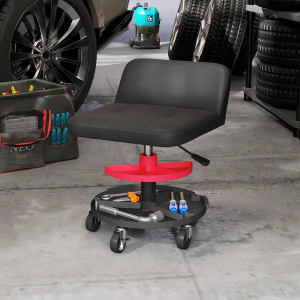 HOMCOM Rolling Creeper Garage Stool, 300 lb Capacity Mechanic Stool with 360 Degree Wheels, Tool Tray, Adjustable Height, Black - product image 2