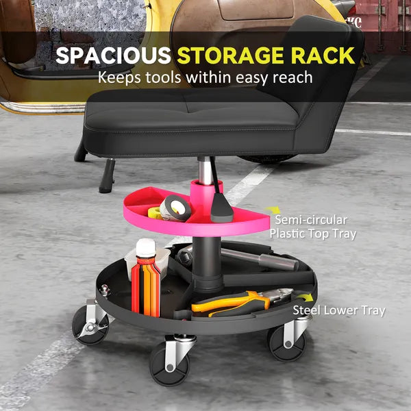 HOMCOM Rolling Creeper Garage Stool, 300 lb Capacity Mechanic Stool with 360 Degree Wheels, Tool Tray, Adjustable Height, Black - product image 8