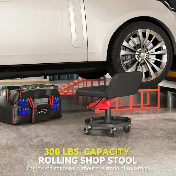HOMCOM Rolling Creeper Garage Stool, 300 lb Capacity Mechanic Stool with 360 Degree Wheels, Tool Tray, Adjustable Height, Black - product image 4