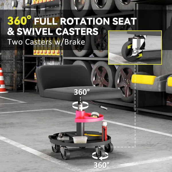 HOMCOM Rolling Creeper Garage Stool, 300 lb Capacity Mechanic Stool with 360 Degree Wheels, Tool Tray, Adjustable Height, Black - product image 7