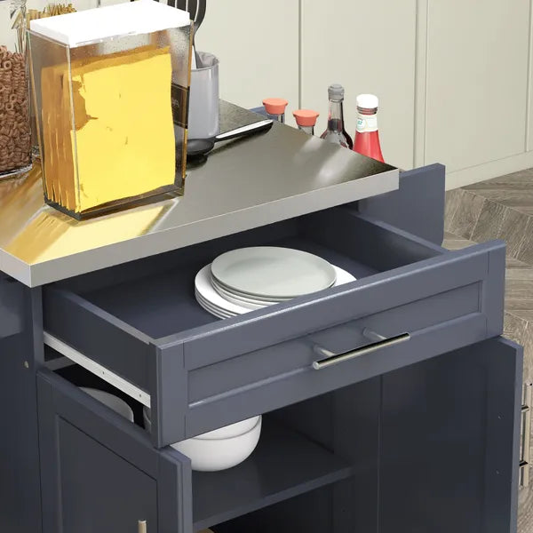 Rolling Island on Wheels, Small Kitchen island cart with Storage, Stainless Steel Countertop for Dining Room, Deep Blue - product image 7