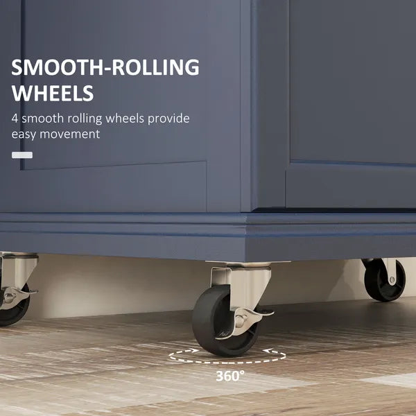 Rolling Island on Wheels, Small Kitchen island cart with Storage, Stainless Steel Countertop for Dining Room, Deep Blue - product image 6