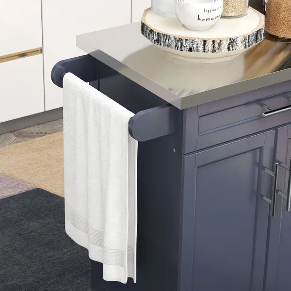Rolling Island on Wheels, Small Kitchen island cart with Storage, Stainless Steel Countertop for Dining Room, Deep Blue - product image 9
