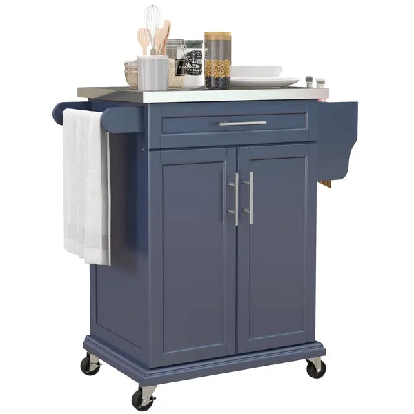 Rolling Island on Wheels, Small Kitchen island cart with Storage, Stainless Steel Countertop for Dining Room, Deep Blue - product image 11