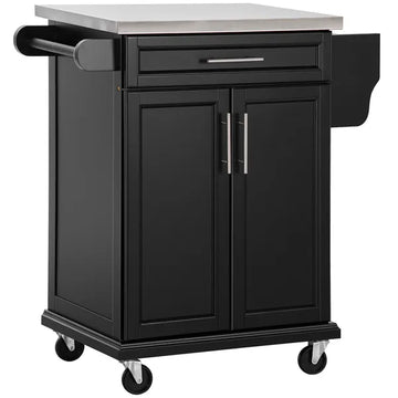 HOMCOM Rolling Kitchen Cart, Black, with Stainless Steel Countertop, Spice Rack, Island on Wheels - product image 1