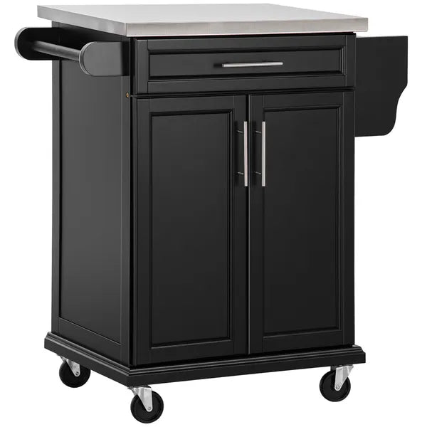 HOMCOM Rolling Kitchen Cart, Black, with Stainless Steel Countertop, Spice Rack, Island on Wheels - product image 1