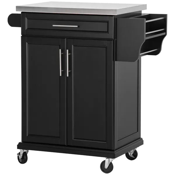 HOMCOM Rolling Kitchen Cart, Black, with Stainless Steel Countertop, Spice Rack, Island on Wheels - product image 11