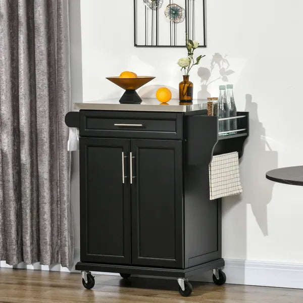 HOMCOM Rolling Kitchen Cart, Black, with Stainless Steel Countertop, Spice Rack, Island on Wheels - product image 10