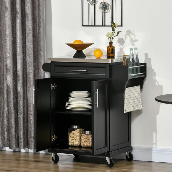 HOMCOM Rolling Kitchen Cart, Black, with Stainless Steel Countertop, Spice Rack, Island on Wheels - product image 7