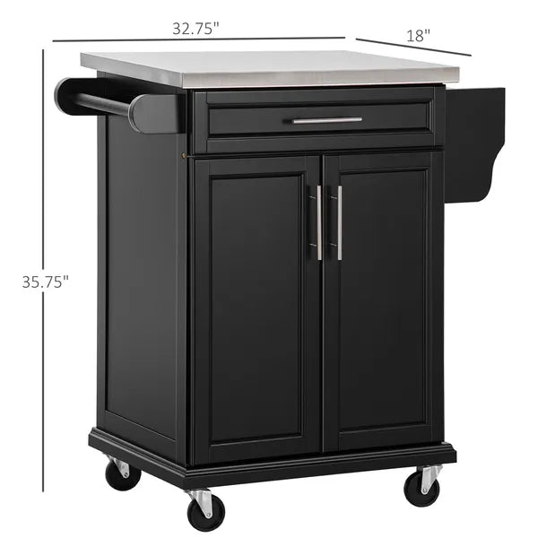 HOMCOM Rolling Kitchen Cart, Black, with Stainless Steel Countertop, Spice Rack, Island on Wheels - product image 3