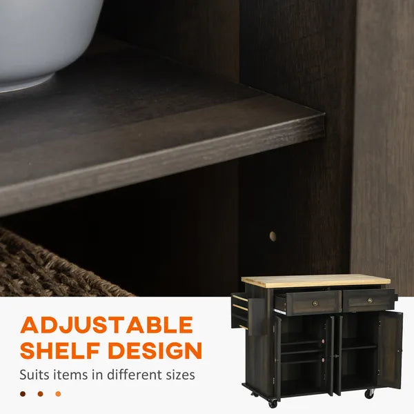 HOMCOM Rolling Kitchen Cart, Brown Oak with Rubberwood Top, Spice Rack, Towel Rack, and Drawers - product image 6