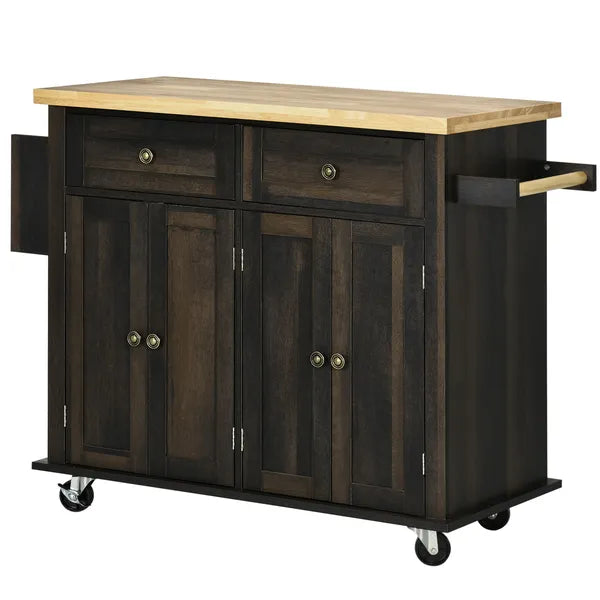 HOMCOM Rolling Kitchen Cart, Brown Oak with Rubberwood Top, Spice Rack, Towel Rack, and Drawers - product image 11