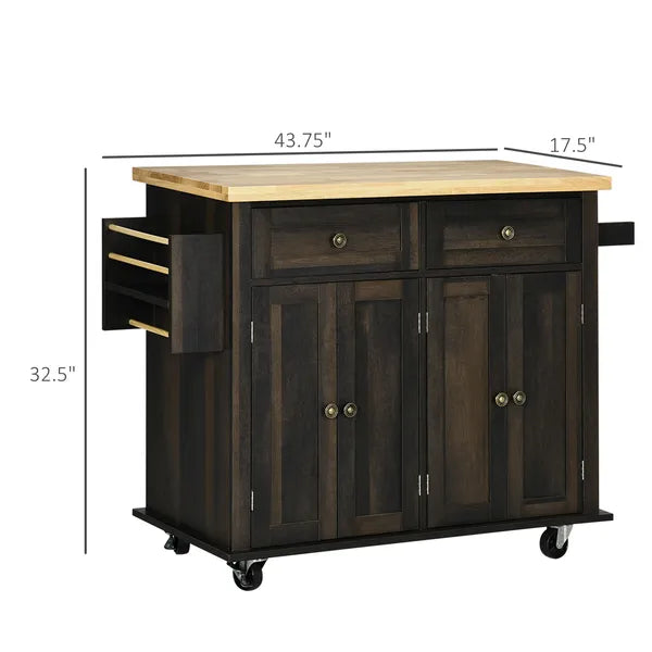 HOMCOM Rolling Kitchen Cart, Brown Oak with Rubberwood Top, Spice Rack, Towel Rack, and Drawers - product image 3
