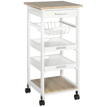 Rolling Kitchen Cart Kitchen Trolley, Mobile Prep Station with Drawer, Shelves, Basket, White - product image 1