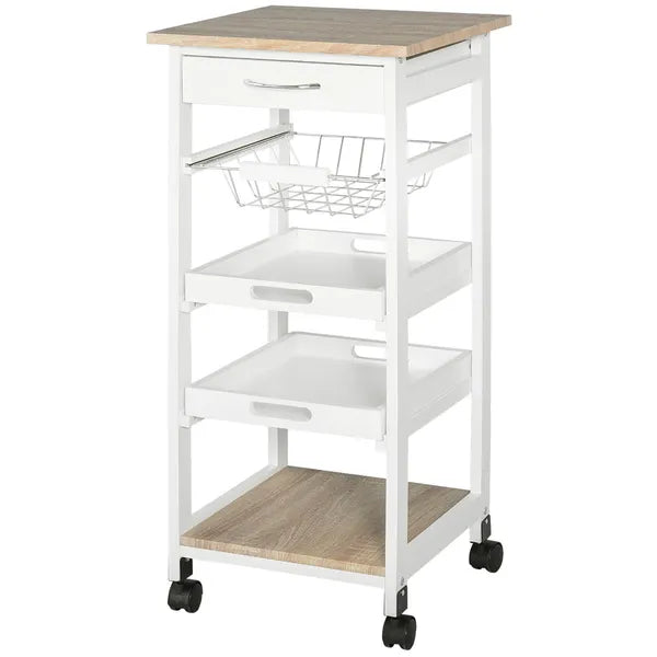 Rolling Kitchen Cart Kitchen Trolley, Mobile Prep Station with Drawer, Shelves, Basket, White - product image 11