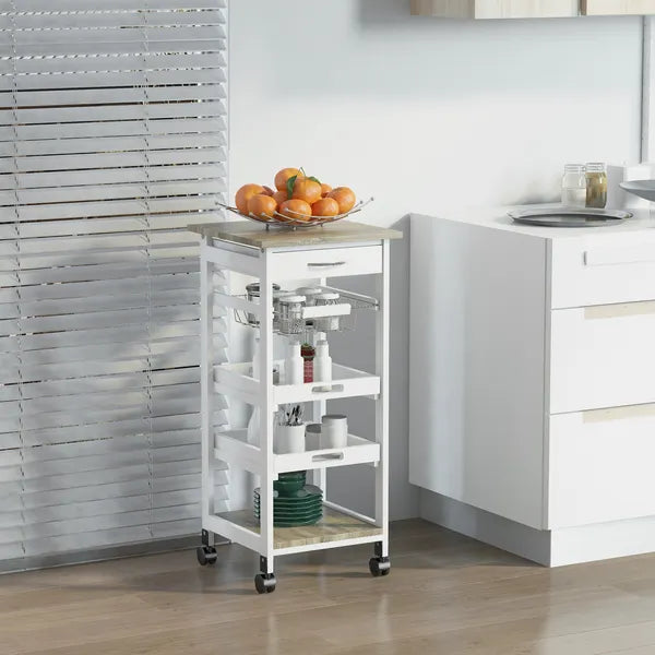 Rolling Kitchen Cart Kitchen Trolley, Mobile Prep Station with Drawer, Shelves, Basket, White - product image 10