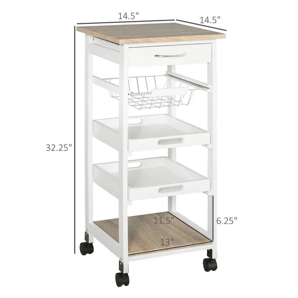 Rolling Kitchen Cart Kitchen Trolley, Mobile Prep Station with Drawer, Shelves, Basket, White - product image 3