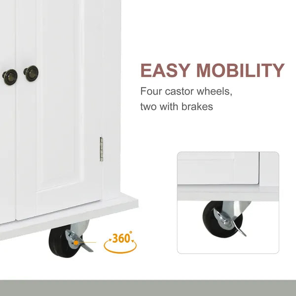 HOMCOM Rolling Kitchen Cart, White, Wood Top, Spice/Towel Rack, Storage Drawers, Movable Dining Room Trolley - product image 7