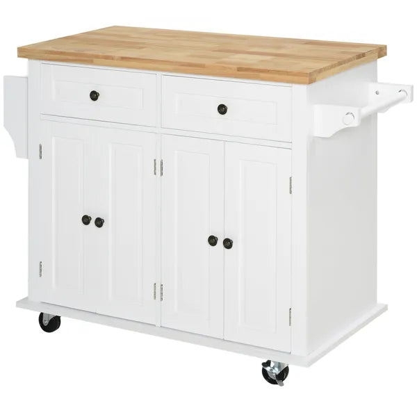 HOMCOM Rolling Kitchen Cart, White, Wood Top, Spice/Towel Rack, Storage Drawers, Movable Dining Room Trolley - product image 11