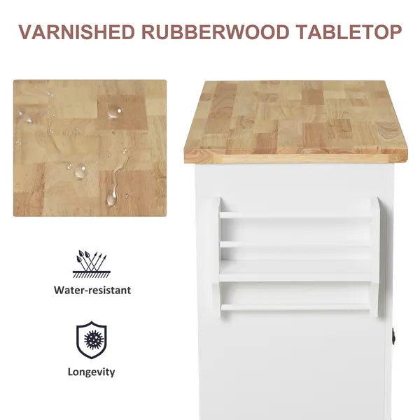 HOMCOM Rolling Kitchen Cart, White, Wood Top, Spice/Towel Rack, Storage Drawers, Movable Dining Room Trolley - product image 4