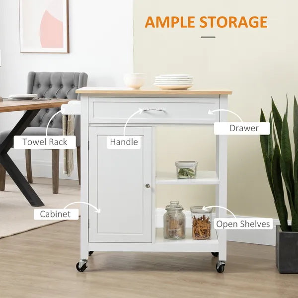 HOMCOM Rolling Kitchen Island, White, with Open Shelf and Storage Drawer - product image 4