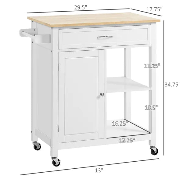 HOMCOM Rolling Kitchen Island, White, with Open Shelf and Storage Drawer - product image 3