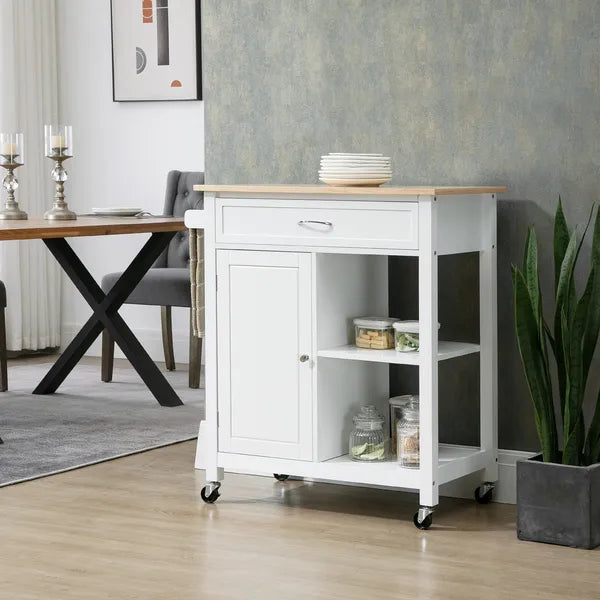 HOMCOM Rolling Kitchen Island, White, with Open Shelf and Storage Drawer - product image 2
