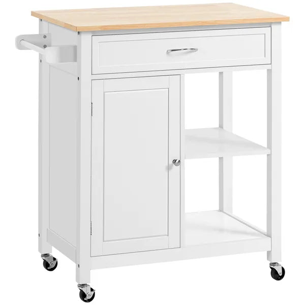 HOMCOM Rolling Kitchen Island, White, with Open Shelf and Storage Drawer - product image 1